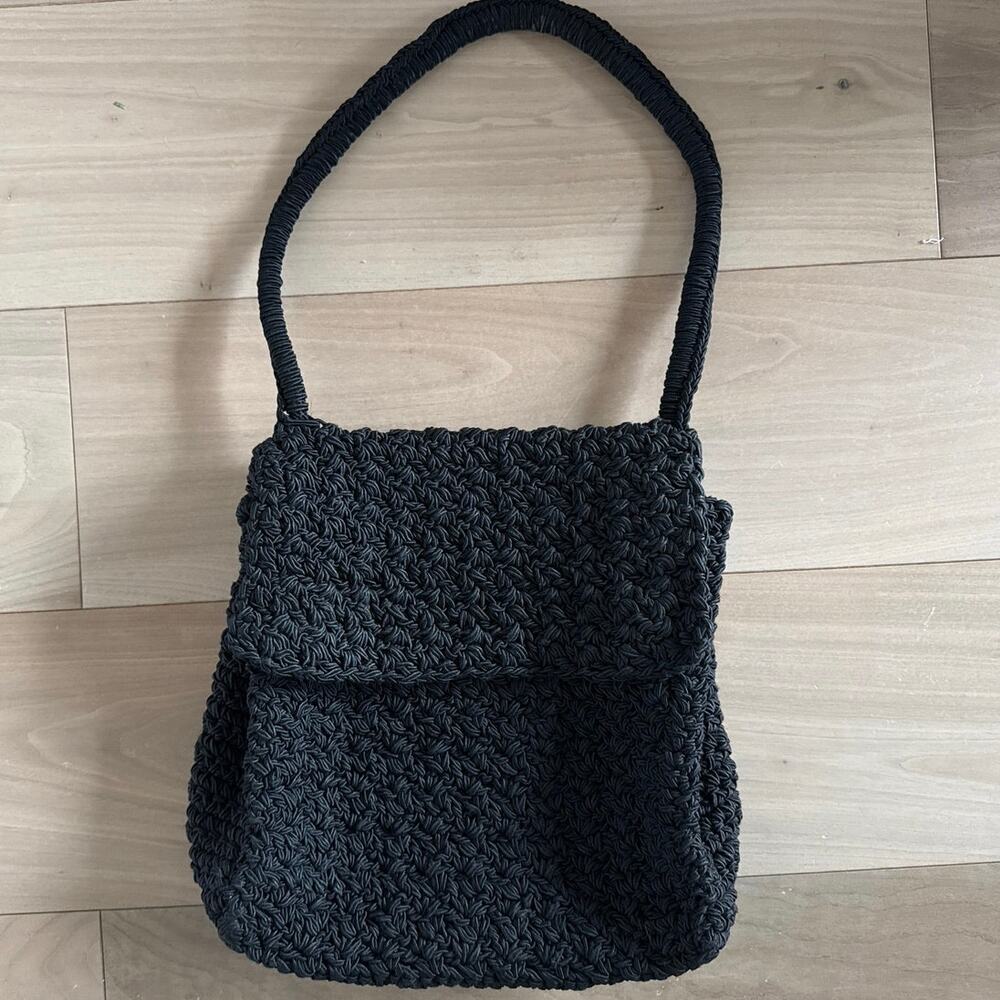 CARRIE FORBES Black Crochet Shoulder Strap Handbag - Picture 7 of 7